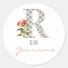 R Name Floral Blume Retro Letter R Vintag