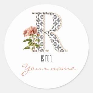R Name Floral Blume Retro Letter R Vintag Runder Aufkleber