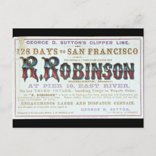 R Robinson Clipper Segelschiff 1863 Postkarte (Vorderseite)