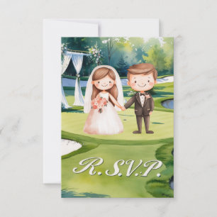 R.S.V.P. GOLF Hochzeit mit Golfball auf Grün RSVP Karte