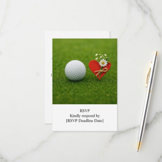 R.S.V.P. GOLF Hochzeit mit Golfball auf Grün RSVP Karte (Vorderseite/Rückseite Beispiel)