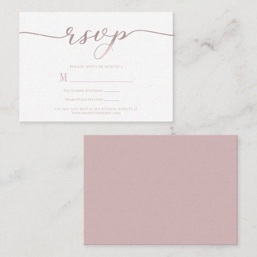 R.S.V.P. Hochzeitsankopfkarte Pink Script Begleitkarte (Vorne/Hinten)