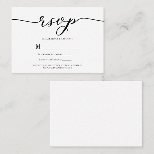 R.S.V.P. Hochzeitsankopfkarte Schwarzes Skript Begleitkarte (Vorne/Hinten)