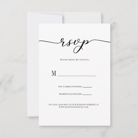 R.S.V.P. Hochzeitsankopfkarte Schwarzes Skript Einladung (Vorderseite)