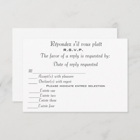 R.S.V.P RSVP KARTE (Vorne/Hinten)