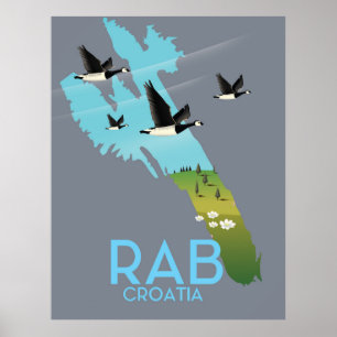 Rab Coratia Karte im Vintage-Stil Poster