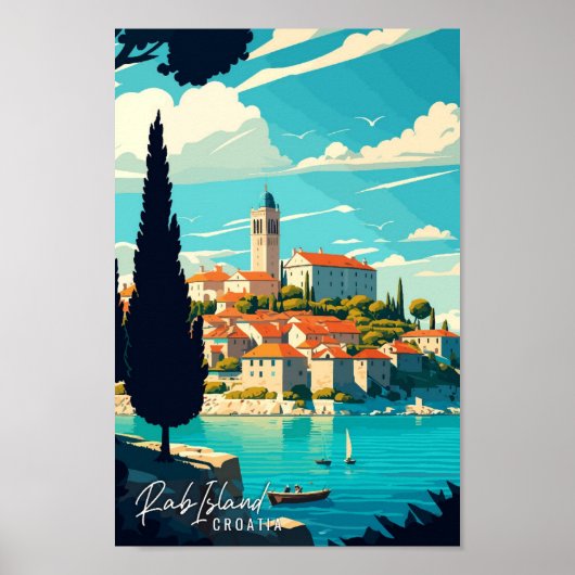 Rab Island Croatia Vintage Art Illustration Poster (Vorne)
