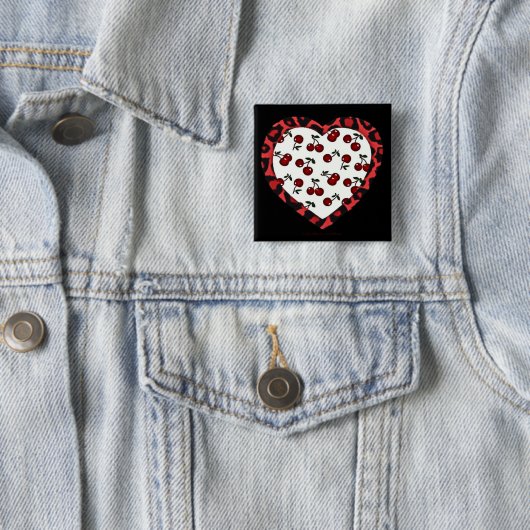 RAB Kirschen Leopard Print Heart Rockabilly Button (Beispiel)