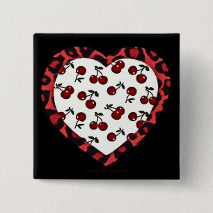 RAB Kirschen Leopard Print Heart Rockabilly Button