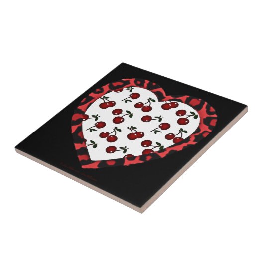 RAB Kirschen Leopard Print Heart Rockabilly Fliese (Seite)