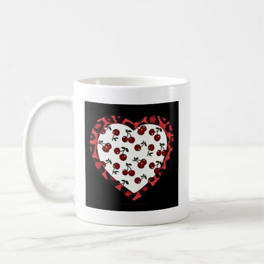 RAB Kirschen Leopard Print Heart Rockabilly Kaffeetasse (Links)
