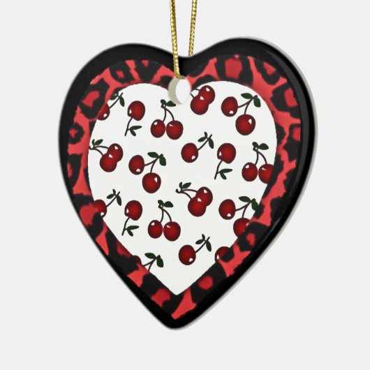 RAB Kirschen Leopard Print Heart Rockabilly Keramikornament (Links)