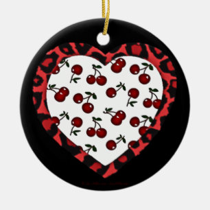 RAB Kirschen Leopard Print Heart Rockabilly Keramikornament