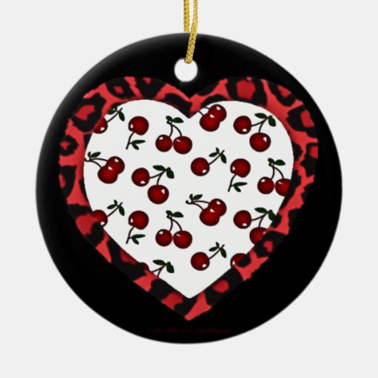 RAB Kirschen Leopard Print Heart Rockabilly Keramikornament (Vorne)