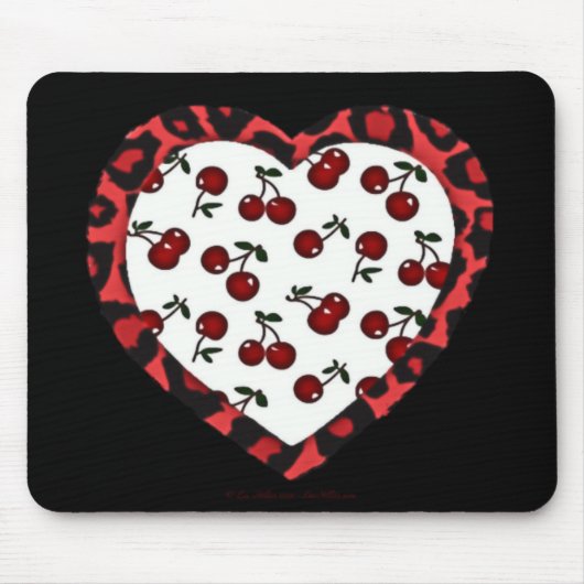 RAB Kirschen Leopard Print Heart Rockabilly Mousepad (Vorne)