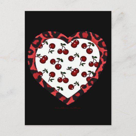 RAB Kirschen Leopard Print Heart Rockabilly Postkarte (Vorderseite)