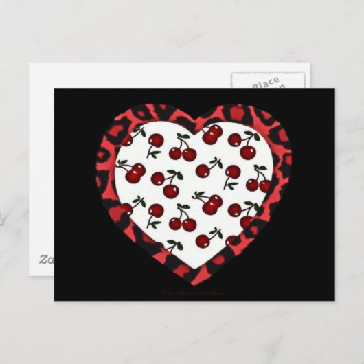 RAB Kirschen Leopard Print Heart Rockabilly Postkarte (Vorne/Hinten)