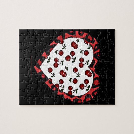 RAB Kirschen Leopard Print Heart Rockabilly Puzzle (Horizontal)