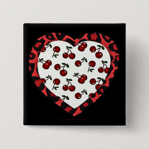 RAB Kirschen Leopardendruck Herz Rockabilly Button