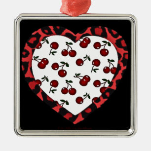 RAB Kirschen Leopardendruck Herz Rockabilly Ornament Aus Metall