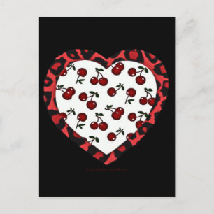 RAB Kirschen Leopardendruck Herz Rockabilly Postkarte