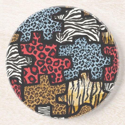 RAB Rockabilly Animal Print Puzzle Sandstein Untersetzer (Vorne)