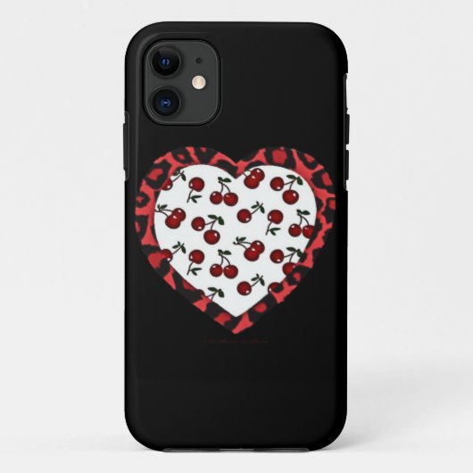 RAB Rockabilly Cherries Leopard Print Heart Case-Mate iPhone Hülle (Rückseite)