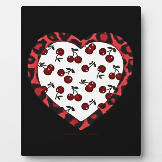 RAB Rockabilly Cherries Leopard Print Heart Fotoplatte (Vorderseite)