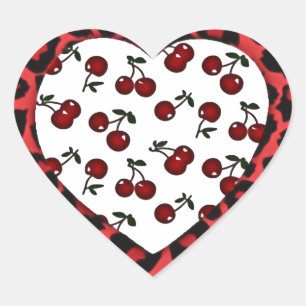 RAB Rockabilly Cherries Leopard Print Heart Herz-Aufkleber
