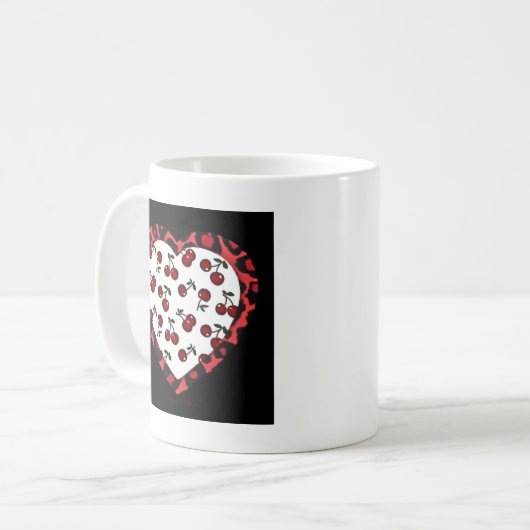 RAB Rockabilly Cherries Leopard Print Heart Kaffeetasse (Vorderseite Links)