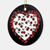 RAB Rockabilly Cherries Leopard Print Heart Keramik Ornament (Links)