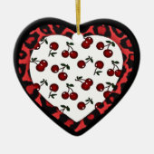 RAB Rockabilly Cherries Leopard Print Heart Keramikornament (Vorne)