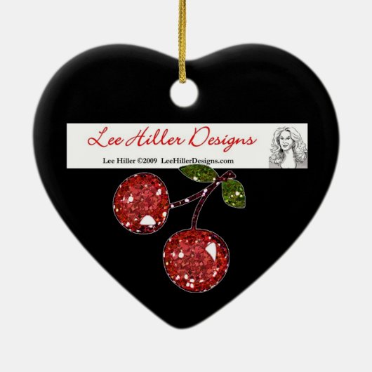 RAB Rockabilly Cherries Leopard Print Heart Keramikornament (Hinten)