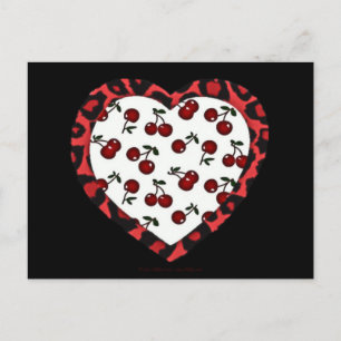 RAB Rockabilly Cherries Leopard Print Heart Postkarte