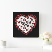 RAB Rockabilly Cherries Leopard Print Heart Quadratische Wanduhr (Zuhause)