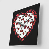RAB Rockabilly Cherries Leopard Print Heart Quadratische Wanduhr (Winkel)