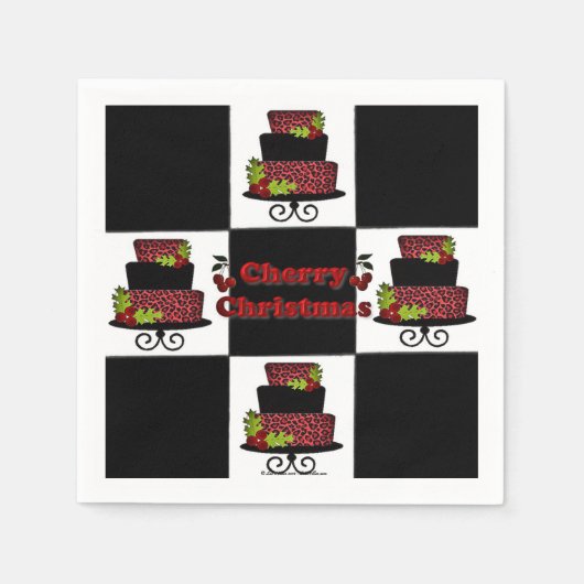 RAB Rockabilly Cherry Christmas Cake Paper Napkin Serviette (Vorderseite)