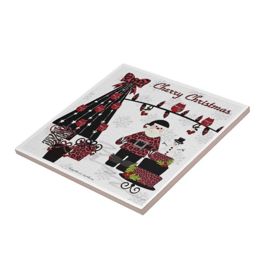 RAB Rockabilly Cherry Christmas Santa Tile Fliese (Seite)