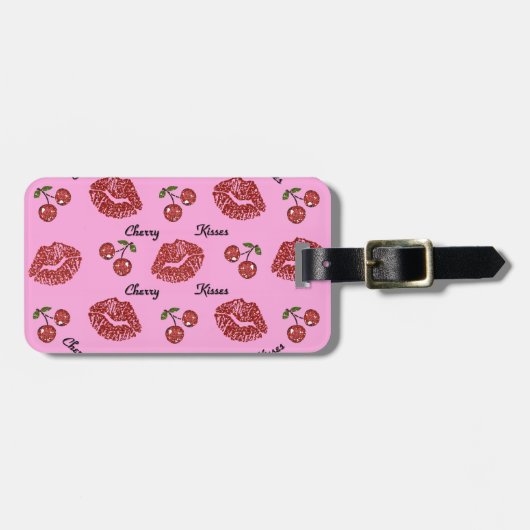 RAB Rockabilly Cherry Kisses auf Pink Gepäckanhänger (Vorderseite horizontal)