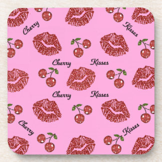 RAB Rockabilly Cherry Kisses auf Pink Getränkeuntersetzer