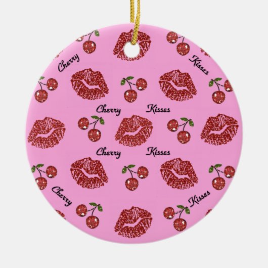 RAB Rockabilly Cherry Kisses auf Pink Keramik Ornament (Vorne)