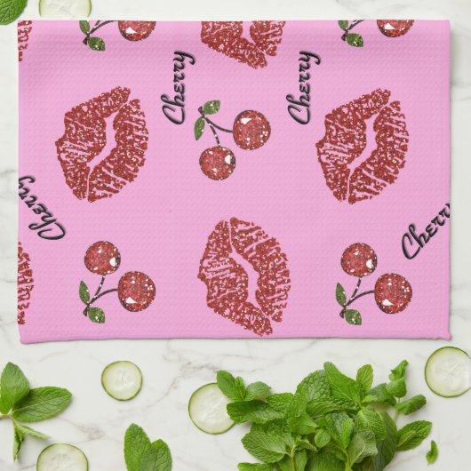 RAB Rockabilly Cherry Kisses auf Pink Küchentuch (Gefaltet)