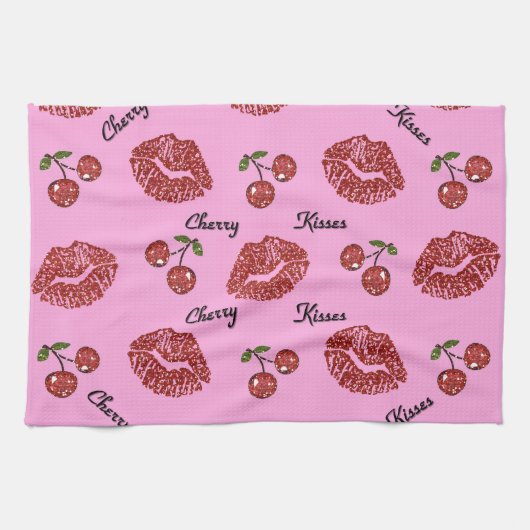 RAB Rockabilly Cherry Kisses auf Pink Küchentuch (Horizontal)