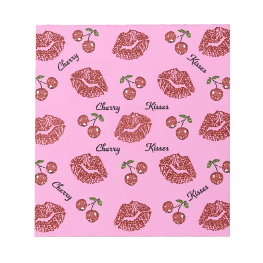 RAB Rockabilly Cherry Kisses auf Pink Notizblock (Vorderseite)