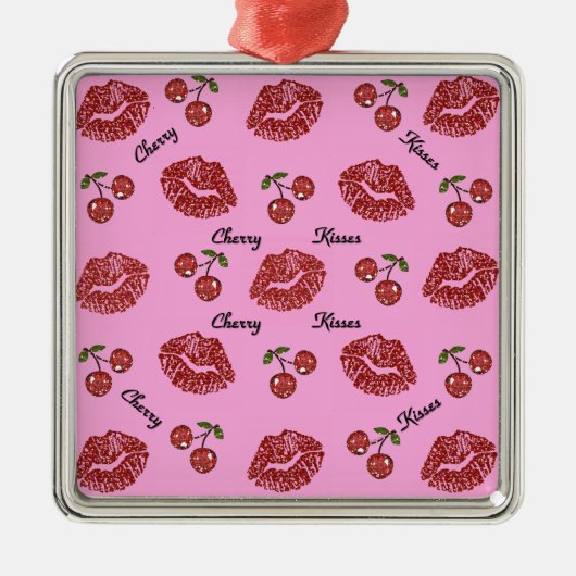 RAB Rockabilly Cherry Kisses auf Pink Ornament Aus Metall (Vorne)
