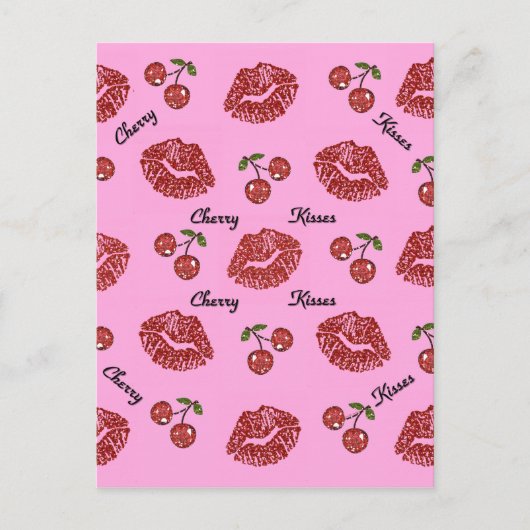 RAB Rockabilly Cherry Kisses auf Pink Postkarte (Vorderseite)