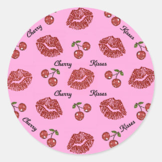 RAB Rockabilly Cherry Kisses auf Pink Runder Aufkleber