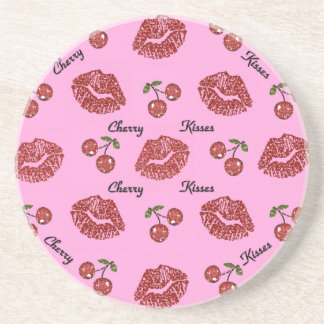 RAB Rockabilly Cherry Kisses auf Pink Sandstein Untersetzer