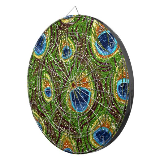 RAB Rockabilly Colorful Peacock Feathers Print Dartscheibe (Vorderseite rechts)