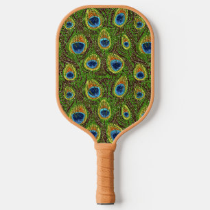 RAB Rockabilly Colorful Peacock Feathers Print Pickleball Schläger